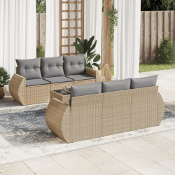 7 Pcs conjunto de sofás p/ jardim com almofadões vime PE bege