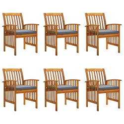 Cadeiras de jantar p/ jardim 6 pcs c/ almofadões acácia maciça