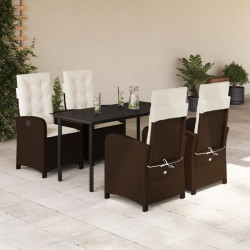 5 Pcs conjunto jantar p/ jardim c/ almofadões vime PE castanho