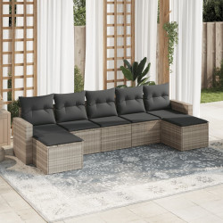7 Pcs conj. sofás jardim com almofadões vime PE cinzento-claro