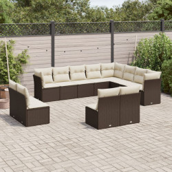 12 Pcs conjunto de sofás jardim com almofadões vime PE castanho
