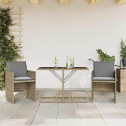 3 Pcs conjunto bistrô com almofadões vime PE bege misturado