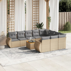 11 Pcs conjunto sofás de jardim c/ almofadões vime PE bege