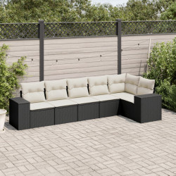 6 Pcs conjunto sofás de jardim c/ almofadões vime PE preto