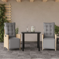 3 Pcs conj. jantar jardim c/ almofadões vime PE bege misturado