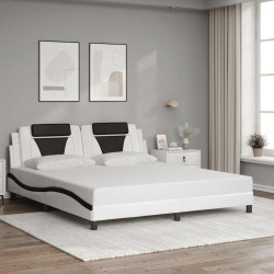 Estrutura de cama viana sem colchão couro artificial branco e preto