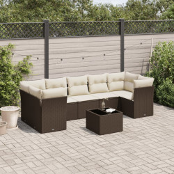 8 Pcs conjunto sofás de jardim c/ almofadões vime PE castanho