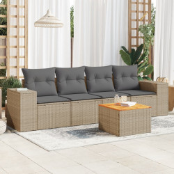 5 Pcs conjunto de sofás p/ jardim com almofadões vime PE bege