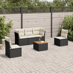 6 Pcs conjunto sofás de jardim c/ almofadões vime PE preto