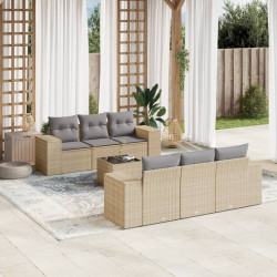 7 Pcs conjunto de sofás p/ jardim com almofadões vime PE bege