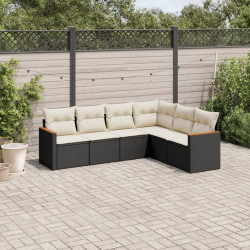 6 Pcs conjunto sofás de jardim c/ almofadões vime PE preto