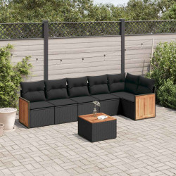 7 Pcs conjunto de sofás p/ jardim c/ almofadões vime PE preto