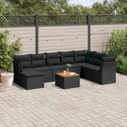 9 Pcs conjunto de sofás p/ jardim c/ almofadões vime PE preto