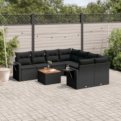 9 Pcs conjunto de sofás p/ jardim c/ almofadões vime PE preto