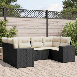 6 Pcs conjunto sofás de jardim c/ almofadões vime PE preto