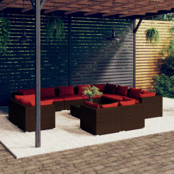 13 Pcs conjunto lounge jardim c/ almofadões vime PE castanho
