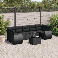 8 Pcs conjunto sofás de jardim com almofadões vime PE preto