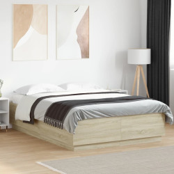 Estrutura cama c/ luzes LED derivados madeira carvalho sonoma