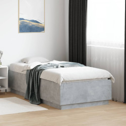 Estrutura de cama c/ luzes LED derivados madeira cinza cimento