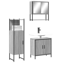 3 Pcs conjunto móveis casa de banho madeira proc. cinza sonoma