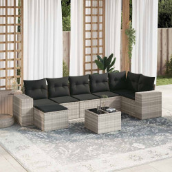 8 Pcs conj. sofás jardim c/ almofadões vime PE cinzento-claro