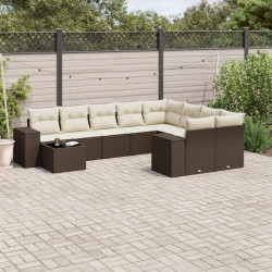 10 Pcs conj. sofás jardim com almofadões vime PE castanho