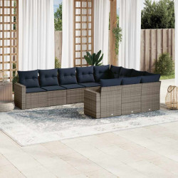 10 Pcs conjunto sofás p/ jardim c/ almofadões vime PE cinzento
