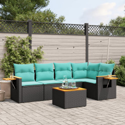 6 Pcs conjunto de sofás p/ jardim c/ almofadões vime PE preto