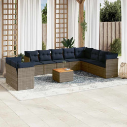 11 Pcs conjunto sofás de jardim c/ almofadões vime PE cinzento