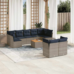 10 Pcs conjunto sofás p/ jardim c/ almofadões vime PE cinzento