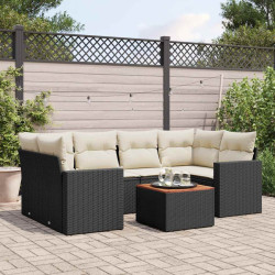 7 Pcs conjunto de sofás p/ jardim c/ almofadões vime PE preto