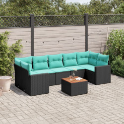 8 Pcs conjunto de sofás p/ jardim c/ almofadões vime PE preto