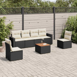 7 Pcs conjunto de sofás p/ jardim c/ almofadões vime PE preto