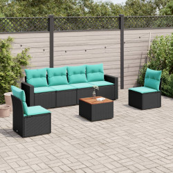 7 Pcs conjunto de sofás p/ jardim c/ almofadões vime PE preto