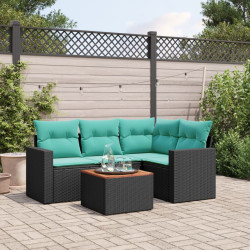 5 Pcs conjunto de sofás p/ jardim c/ almofadões vime PE preto