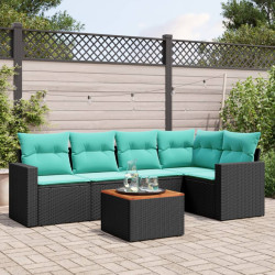 6 Pcs conjunto de sofás p/ jardim c/ almofadões vime PE preto