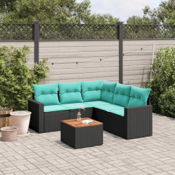6 Pcs conjunto de sofás p/ jardim c/ almofadões vime PE preto