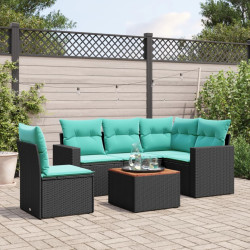 6 Pcs conjunto de sofás p/ jardim c/ almofadões vime PE preto