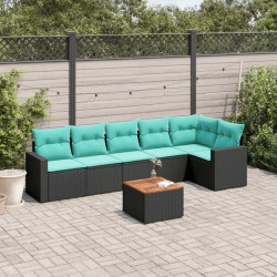 7 Pcs conjunto de sofás p/ jardim c/ almofadões vime PE preto
