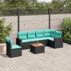 7 Pcs conjunto de sofás p/ jardim c/ almofadões vime PE preto