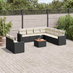10 Pcs conjunto sofás de jardim c/ almofadões vime PE preto