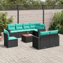 9 Pcs conjunto de sofás p/ jardim c/ almofadões vime PE preto