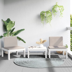 3 Pcs conjunto lounge de jardim com almofadões PP branco