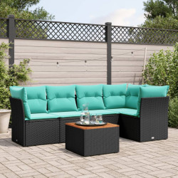 6 Pcs conjunto de sofás p/ jardim c/ almofadões vime PE preto