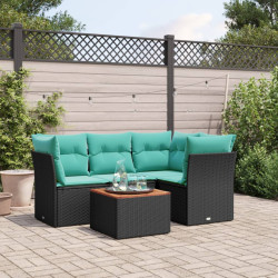 5 Pcs conjunto de sofás p/ jardim c/ almofadões vime PE preto