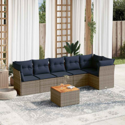 7 Pcs conjunto sofás p/ jardim c/ almofadões vime PE cinzento