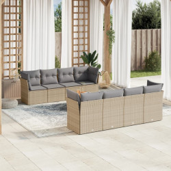 9 Pcs conjunto de sofás p/ jardim com almofadões vime PE bege