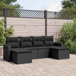6 Pcs conjunto sofás de jardim c/ almofadões vime PE preto