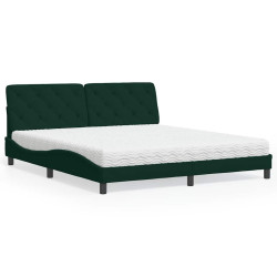 Cama com colchão 180x200 cm veludo verde-escuro