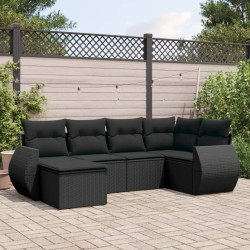 6 Pcs conjunto sofás de jardim c/ almofadões vime PE preto